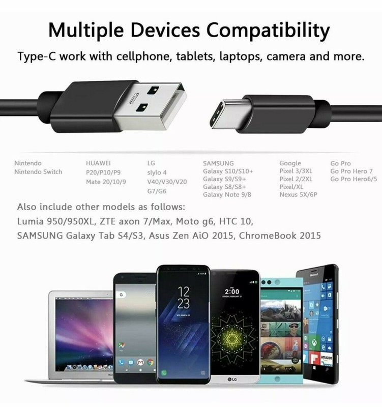 2Pack USB-C Type C Fast Charger Cable For Samsung Galaxy S8 S9 S10 Plus S20 BLK gallery