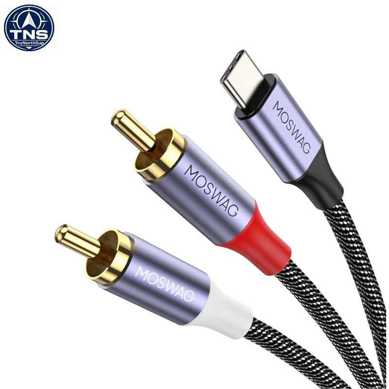 6.6FT USB C to 2 RCA Audio Cable – Durable Braided Male to Male Connector