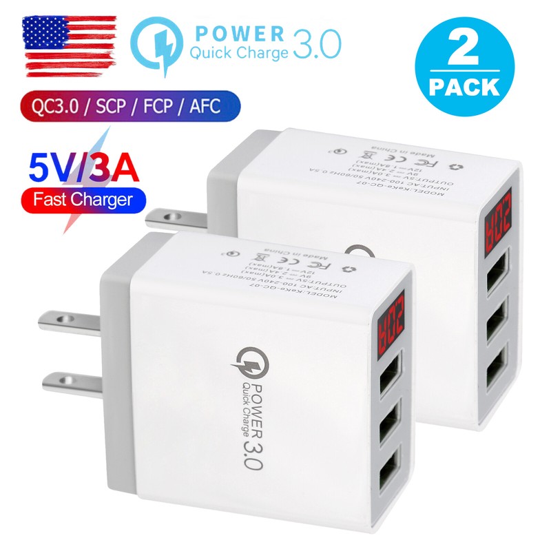2PCS 3-Ports Fast Charger QC 3.0 USB Wall Charging Block For iPhone full range