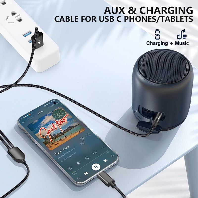 USB C to 3.5mm Aux Cable, 2 in 1 C Car Stereo Black gallery