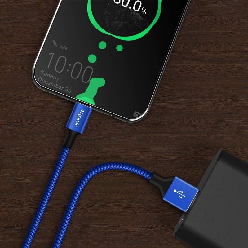 Extra Long 15ft USB C Charger Cable - Fast Charge & Stylish Blue Nylon Design gallery