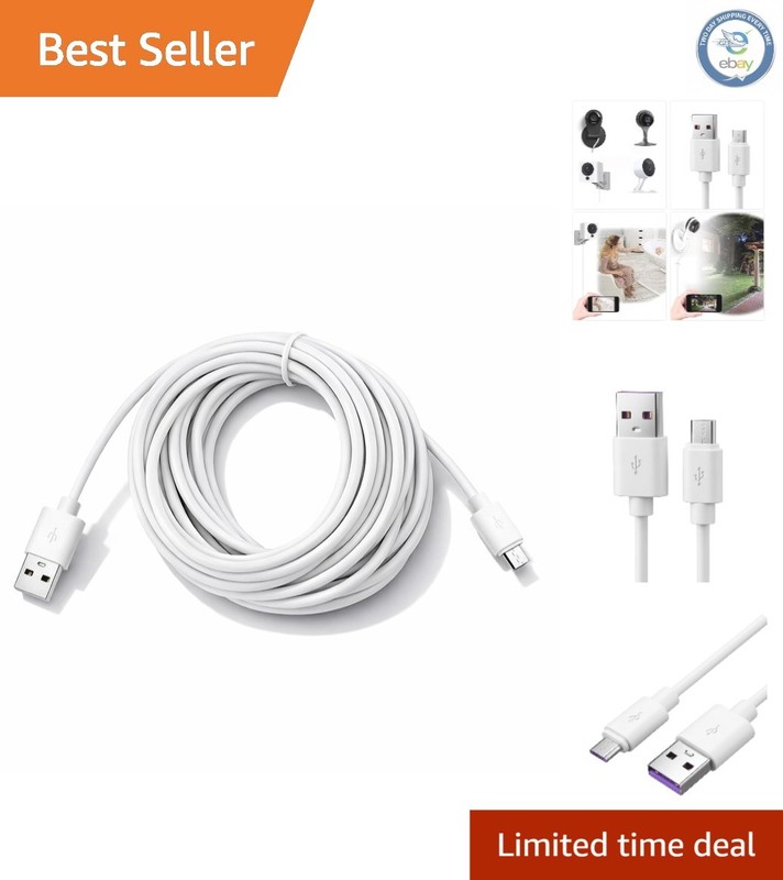 High-Speed 13ft Micro USB Cable for Indoor/Outdoor Cameras - Fast Sync & Charge