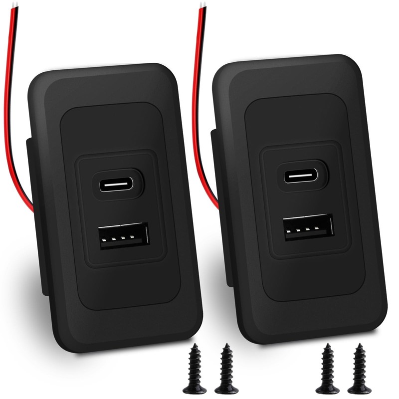 2 Pack RV USB Outlet 12V-24V Wall Mount, Dual Charger, USB-A & Black