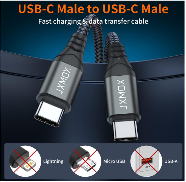 2 Pack 1FT USB-C to USB-C Cable 60W Fast Charging Type C Short Charger Cord Grey gallery