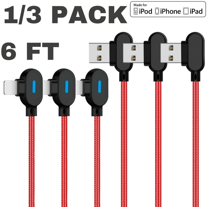 3Pack 90° 6Ft For iPhone 13 12 11 XR X 8 7 iPad Charger Cord USB Charging Cable
