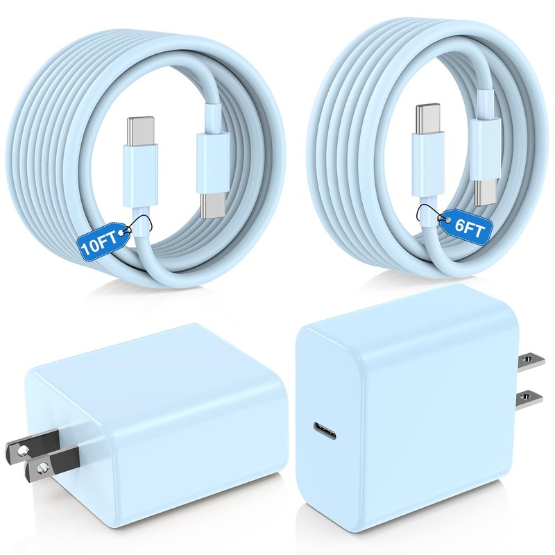 35W Super Fast Charger Type C for Samsung 2Pack-6+10FT-iPhone15-17, Blue