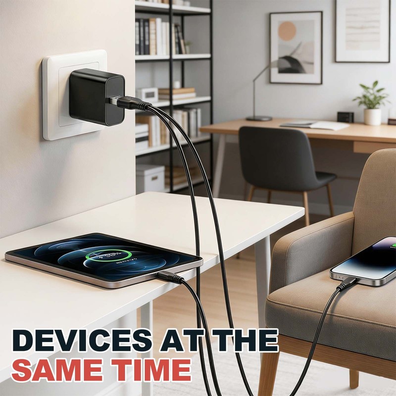 Multi USB A to 2 USB Type C and Fast Charge USB Type C 1 in 3 Out Cable 8",Black gallery