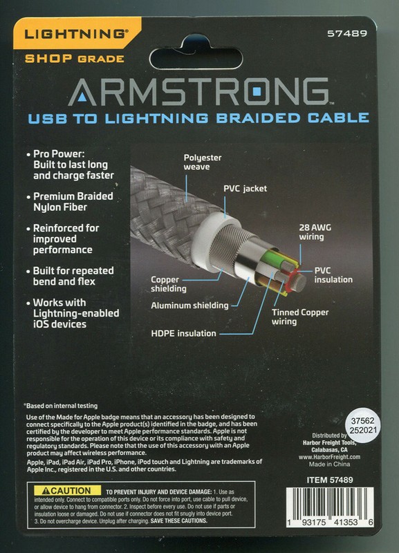Armstrong USB To Apple Braided Cable - 6ft. Cable- iPhone - Pad - iPod (NEW) gallery