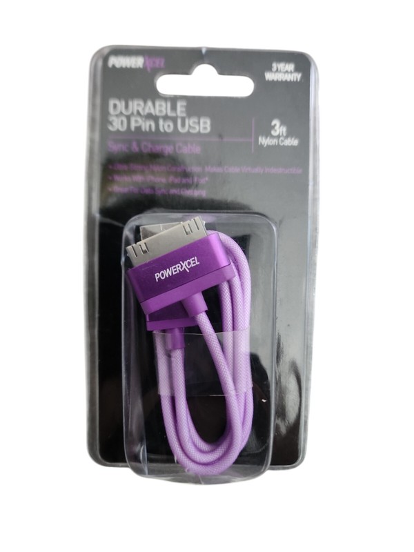 NEW PowerXcel 30-Pin MFI 3-Foot USB Charging Cable – Purple iPhone iPad