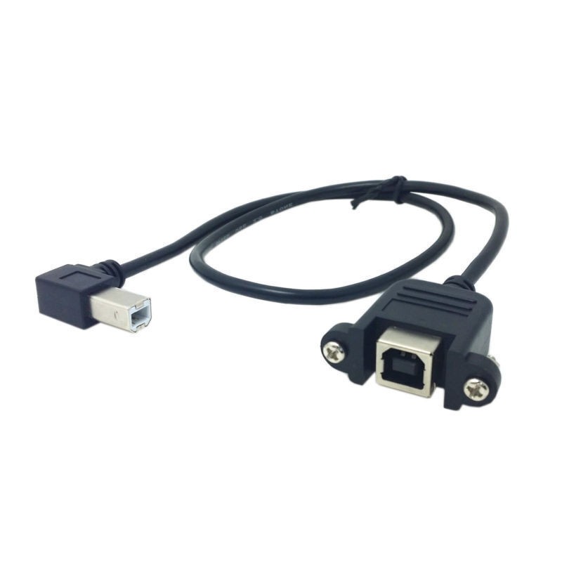90 D Left Angled USB B Type Male to Female Extension Cable with Screws 50cm
