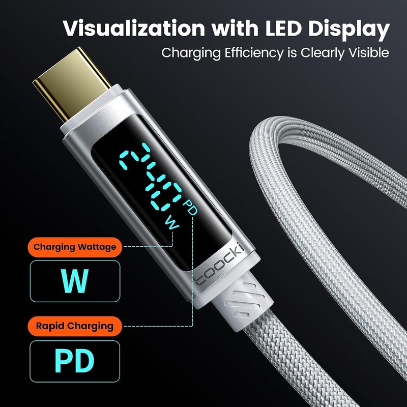 240W USB-C Fast Charging Cable 2-Pack 3.3FT with LED Indicator gallery