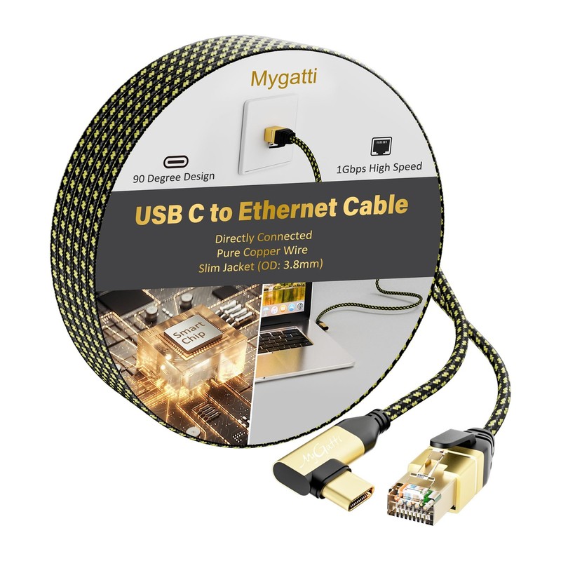 USB to Ethernet Cable 25 FT, 90 Degree -to RJ45 Cord, 1Gbps Internet Cable, S…