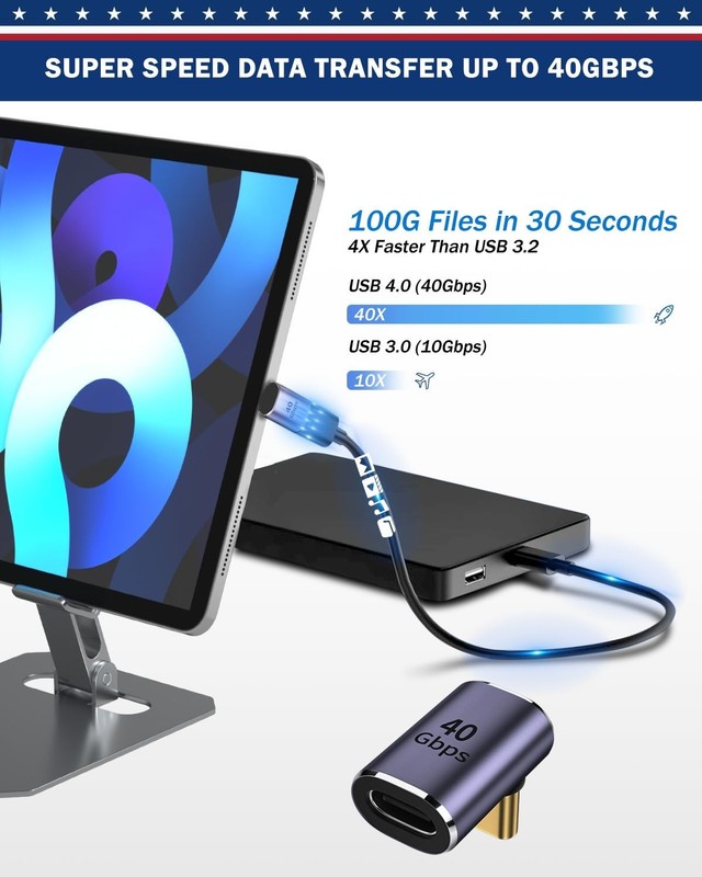 90° USB C Right Angle Adapter 40Gbps Data Transfer Type C Male to Female Connect gallery