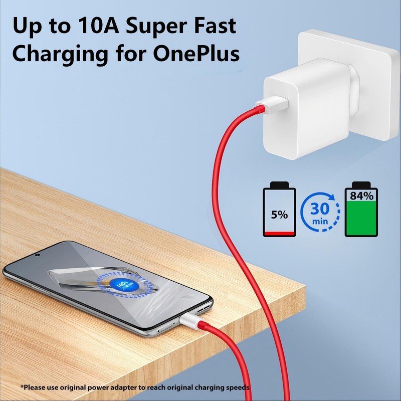 APAPATEK for Oneplus USB C Cable 80W Super-vooc Charging, 6.6ft 10A Red gallery