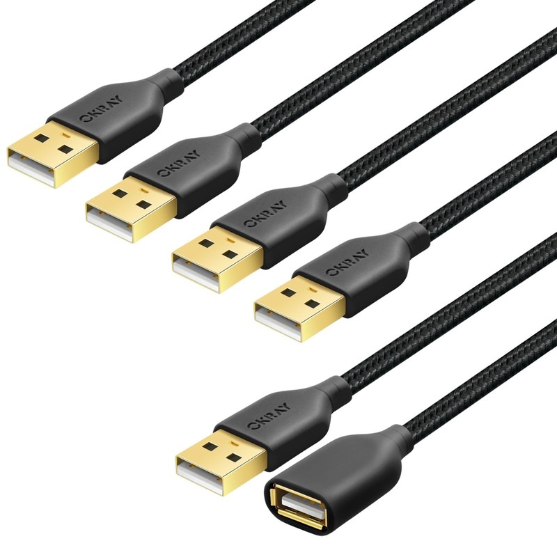 OKRAY USB Extension Cable 5-Pack, 6FT Nylon Braided USB 2.0 Extension Cables ...