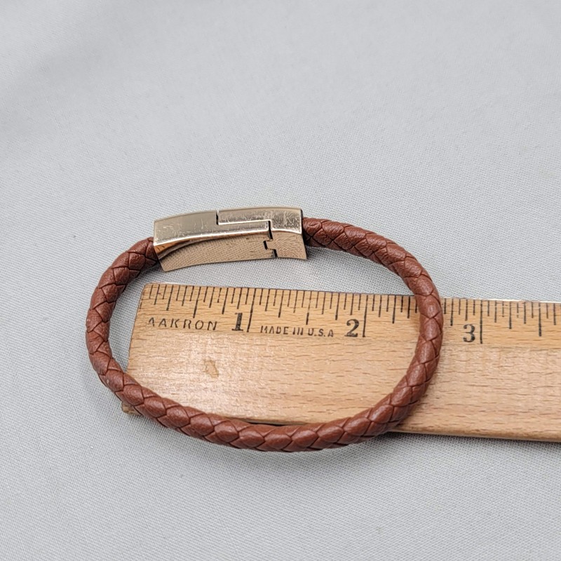 USB Cable Brown PU Leather Braided Charger Bracelet Gold tone 7 in gallery