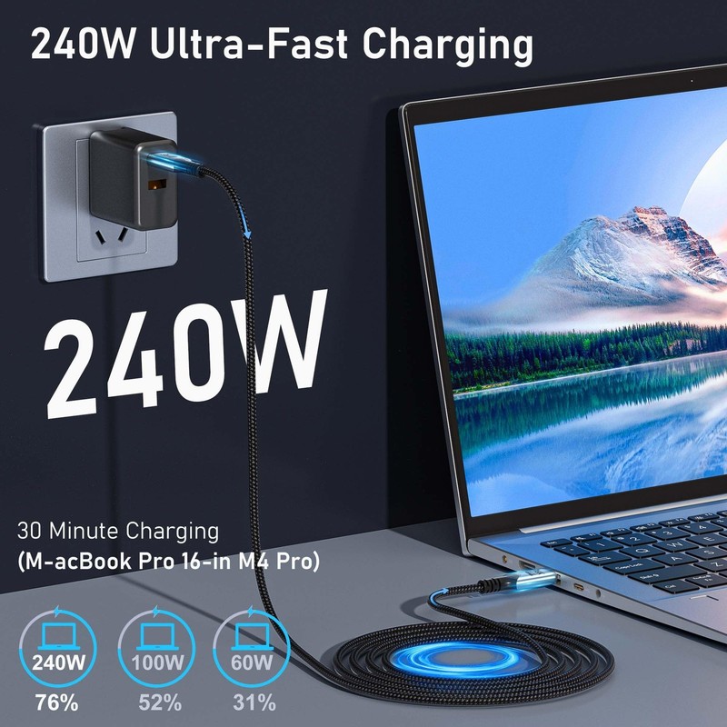 3.3 FT USBC To USBC Cable 80Gbps 240W PD Fast Charging 16K/8K/4K Video Cord gallery