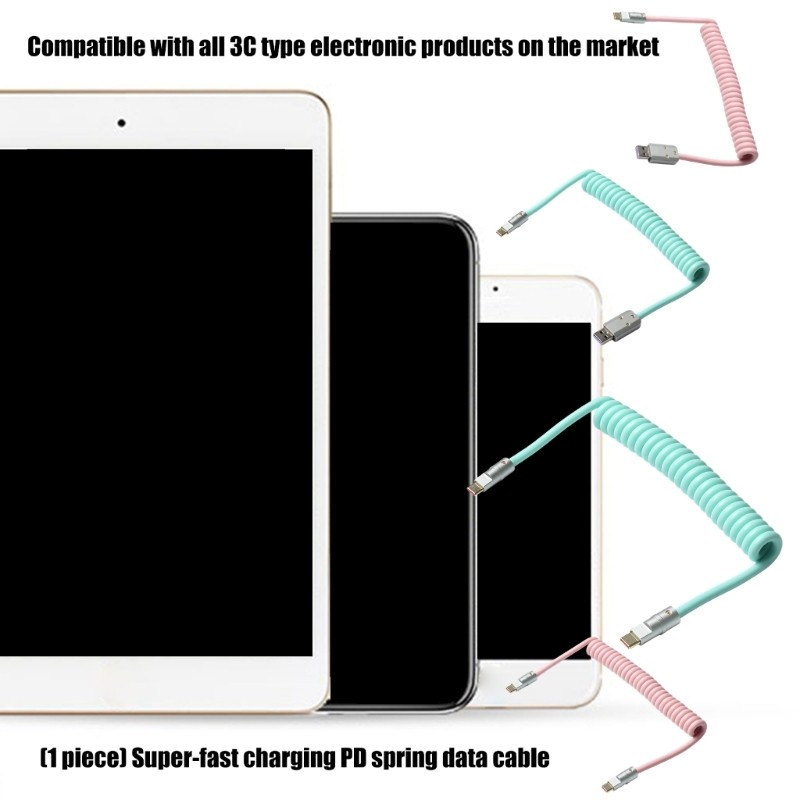 Flexible 100W USB C Charging Wire Spring Coil Design Fast Speed Power Delivery gallery