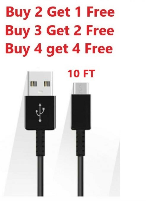 For Samsung S10 S8 10Ft Type C USB C Cable Fast Charging Quick Charger Cord BLK