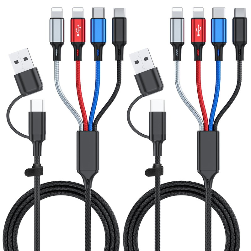 2 PCS 6 in 1 Multi Charging Cable 6 FT 3A Braided Universal USB A/C IP Micro