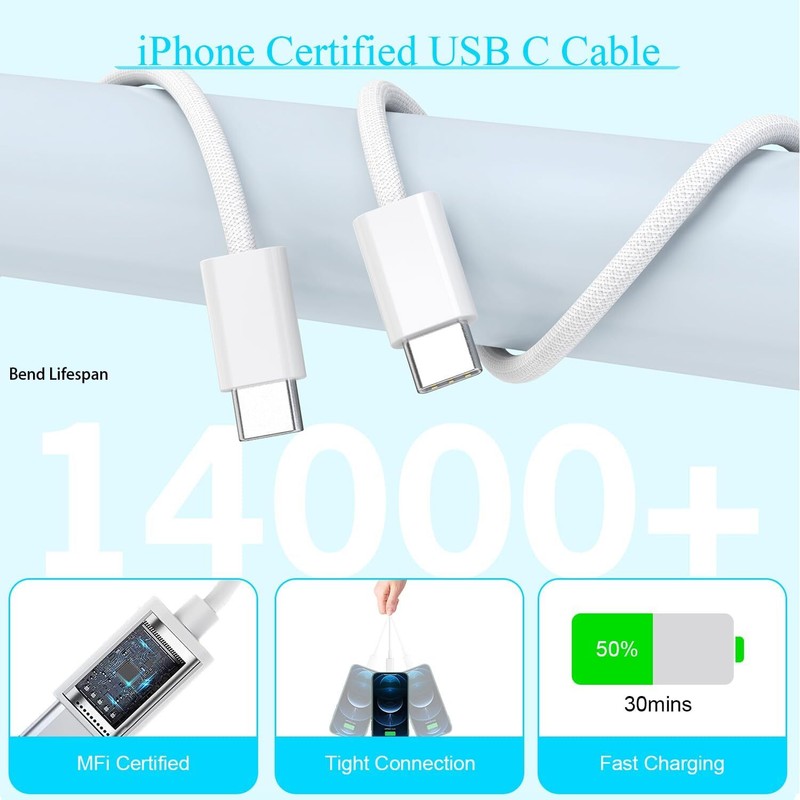 Dual USB-C Fast Charger 35W Block 40W Cord Compatible with Apple iPhone 15/16/17 gallery