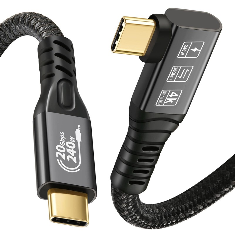 USB-C 3.2 Gen2x2 20Gbps Cable 90 Degree 4K@60Hz 5A/240W PD3.1 Thunderbolt 3/4