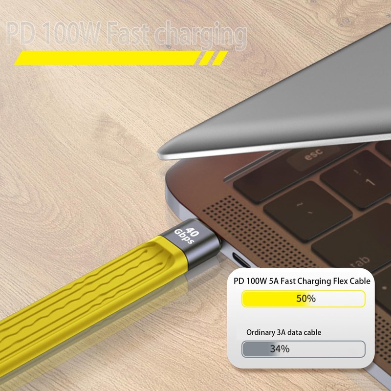 BENACES Short Flat USB C Charging Extension Cord, 5 Inch Yellow Type C Male t... gallery