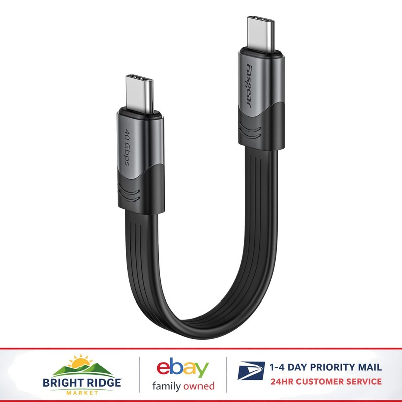 Flat USB C Cable 6-inch, 40Gbps Transfer Rate for Tablets & Personal Computers