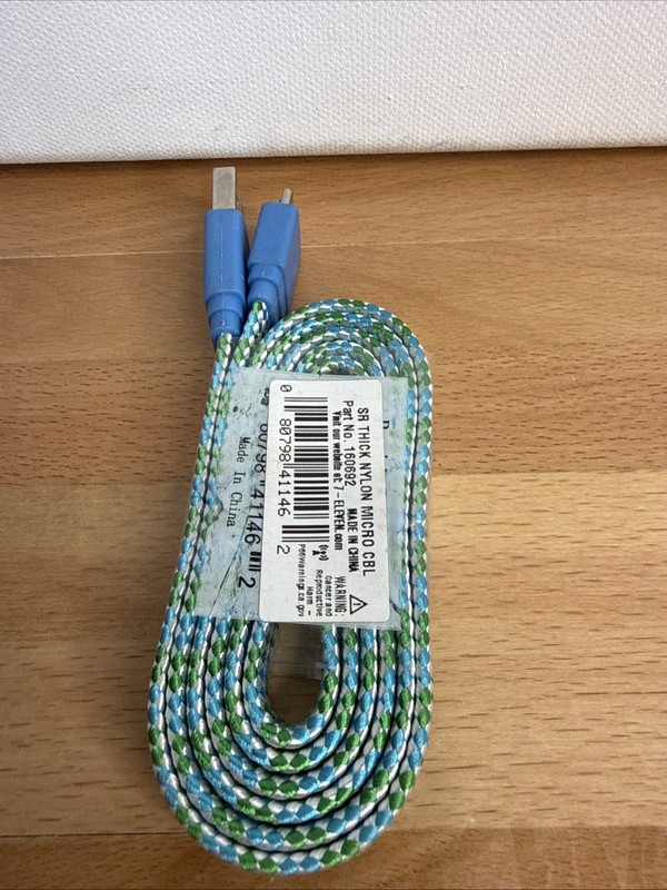 7-Eleven SR Thick Nylon Braided Micro USB Cable - Blue/Green/White - 160692 gallery