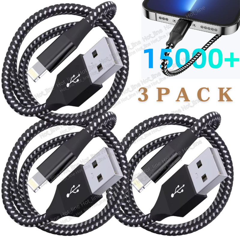 3Pack Heavy Duty Fast Charger Cable 6/10Ft Cord For iPhone 14 13 12 11 XR 8 7 SE