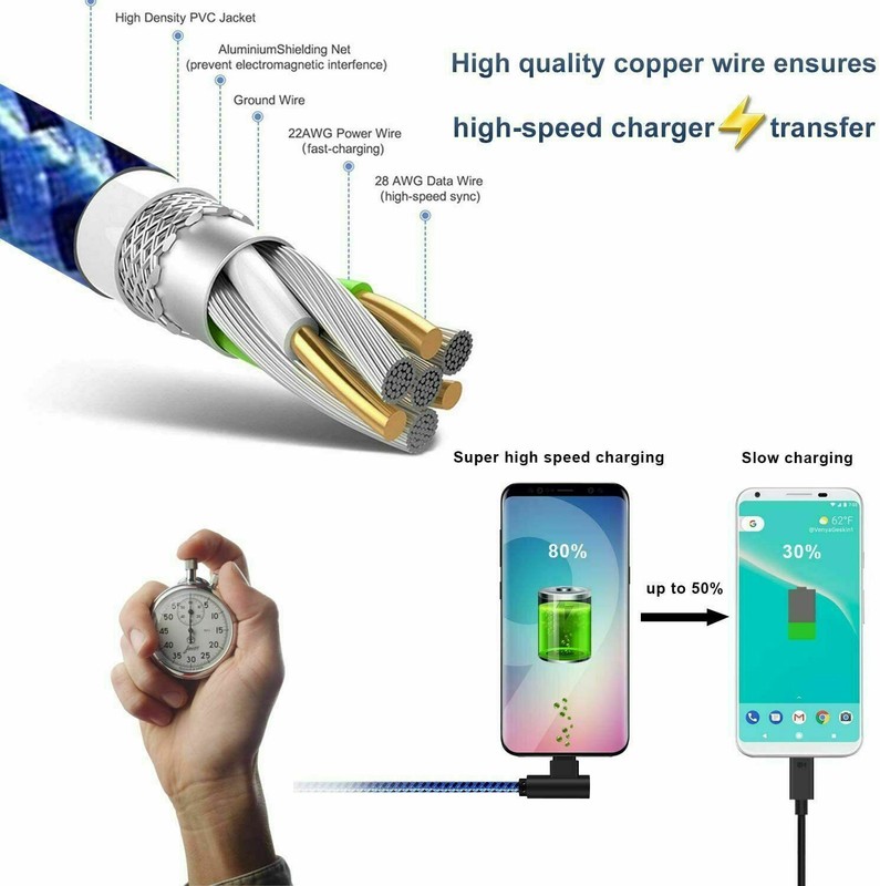2 PACK USB-C to USB-C 90 Degree Angle Charger Cable Fast Charging Type Sync Cord gallery