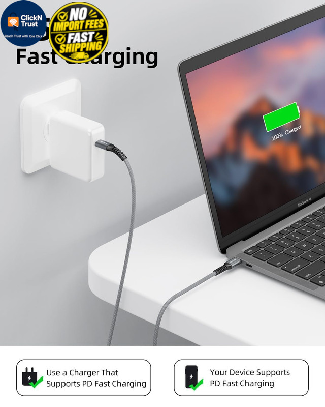 HOTNOW Short USB C to C Cable, 6 inch 3 Pack,Type C 0.5FT, Grey+White gallery