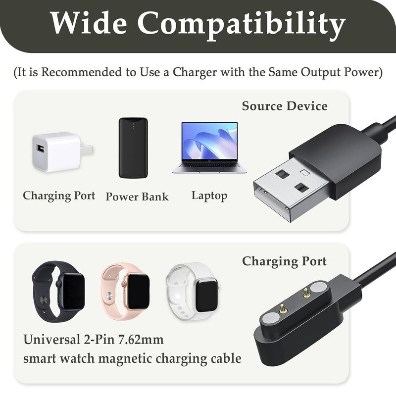 2 Pack USB Magnetic Charger Cable Compatible with da fit Smartwatch, 3.3ft Re... gallery