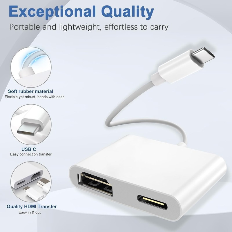 USB C toHDMI Adapter for iPhone 15/16to TV,Type-C to HDMI Adapter with PD, &4K@6 gallery