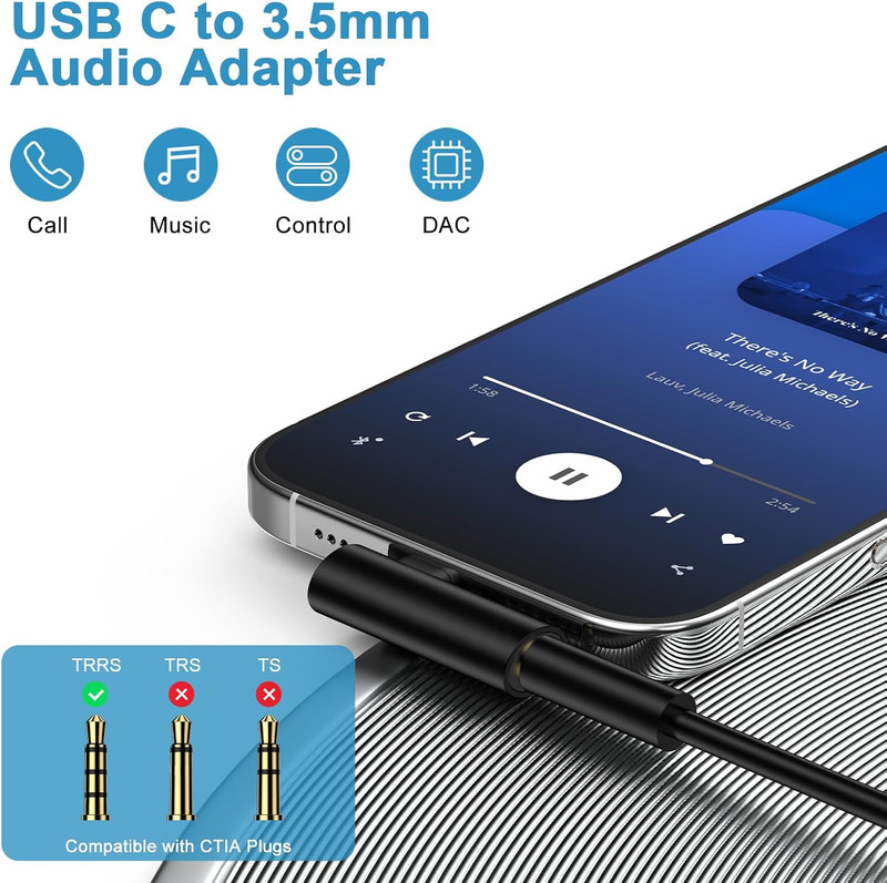 USB C to 3.5Mm Headphone Jack Adapter for Samsung Galaxy A16 A35 S25 Ultra... gallery