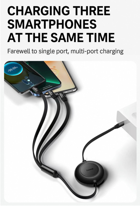 3 in 1 retractable Type-C cable 100W Super Charging | iPhone Macbook Samsung gallery