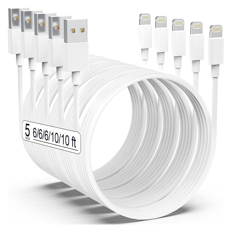 Apple MFi Certified iPhone Charger Long Lightning Cables 5 Pack 6/6/10/10FT