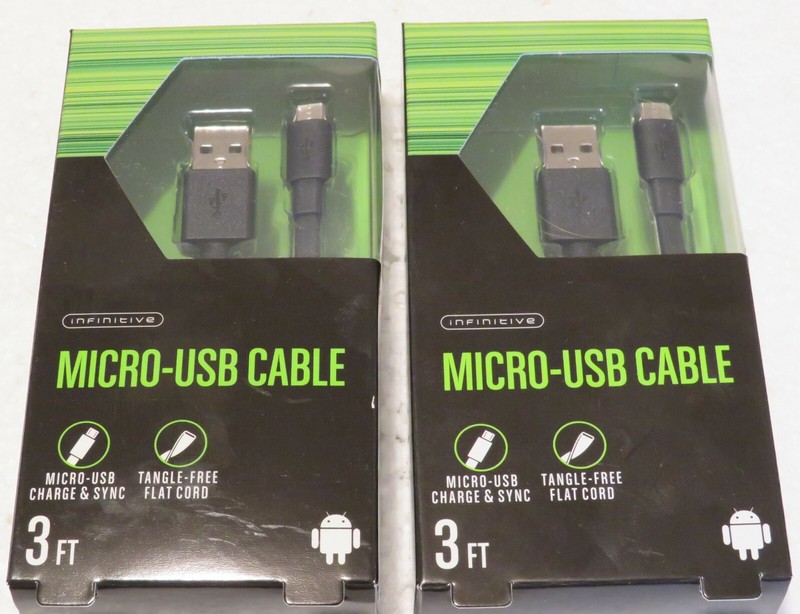 USB Cable 3 Ft Cables Black(2) Infinitive Micro Great for Car Charge Emergencies