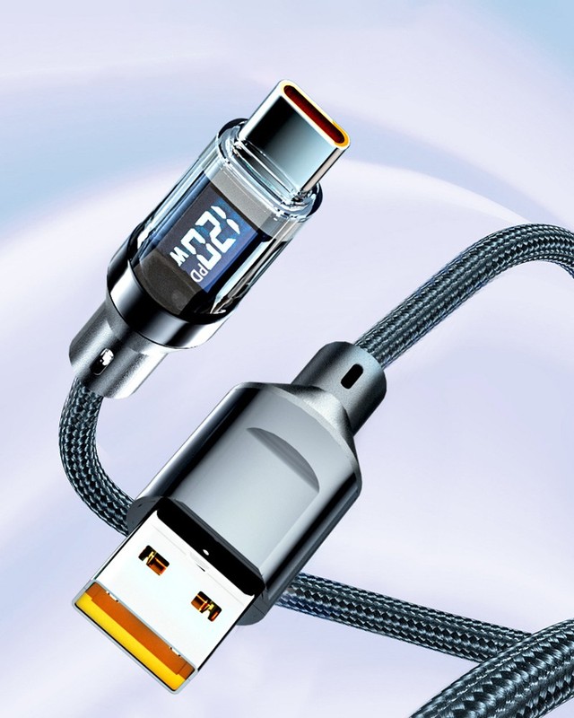 120/240W USB to C Cable Braided Phone Fast Lead Charger LED & Power Display gallery