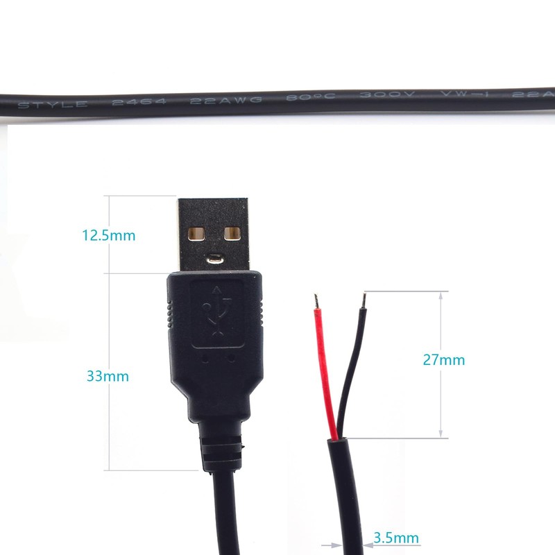 3PCS 1M/3.3FT 22AWG USB Male Plug Pigtail,USB 2.0 Male Plug 2pin Bare Wire Op... gallery