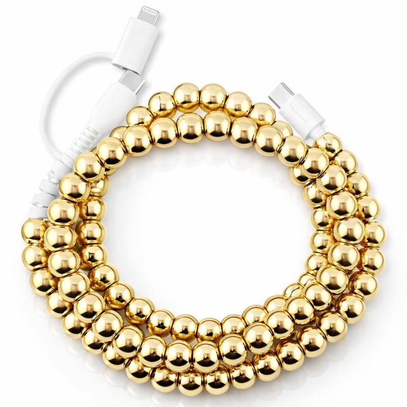 Cute Beaded Charger Metallic Colors USB Cable 2-in-1 USB to USB-/iOS iPhone C…