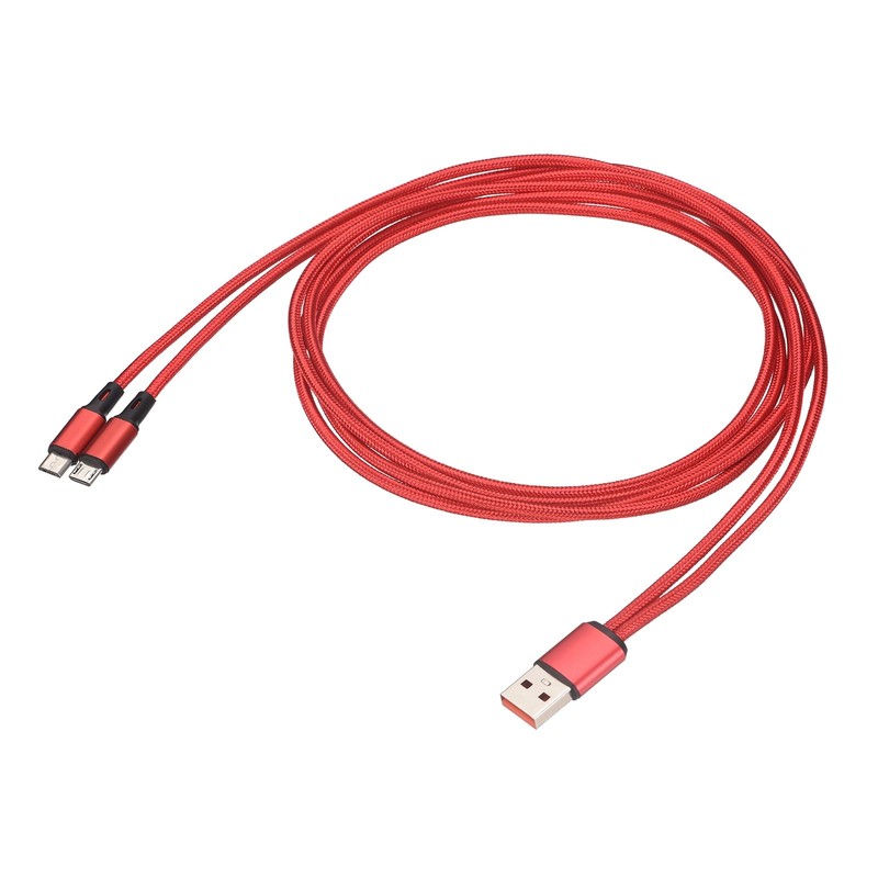 Multi USB A to 2 Micro USB 2 in 1 Splitter 47″, Red