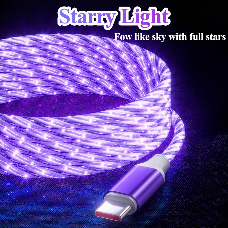 10FT USB C to USB C Cable, Starry Light up Type C Charger Cable for iPhone 17... gallery
