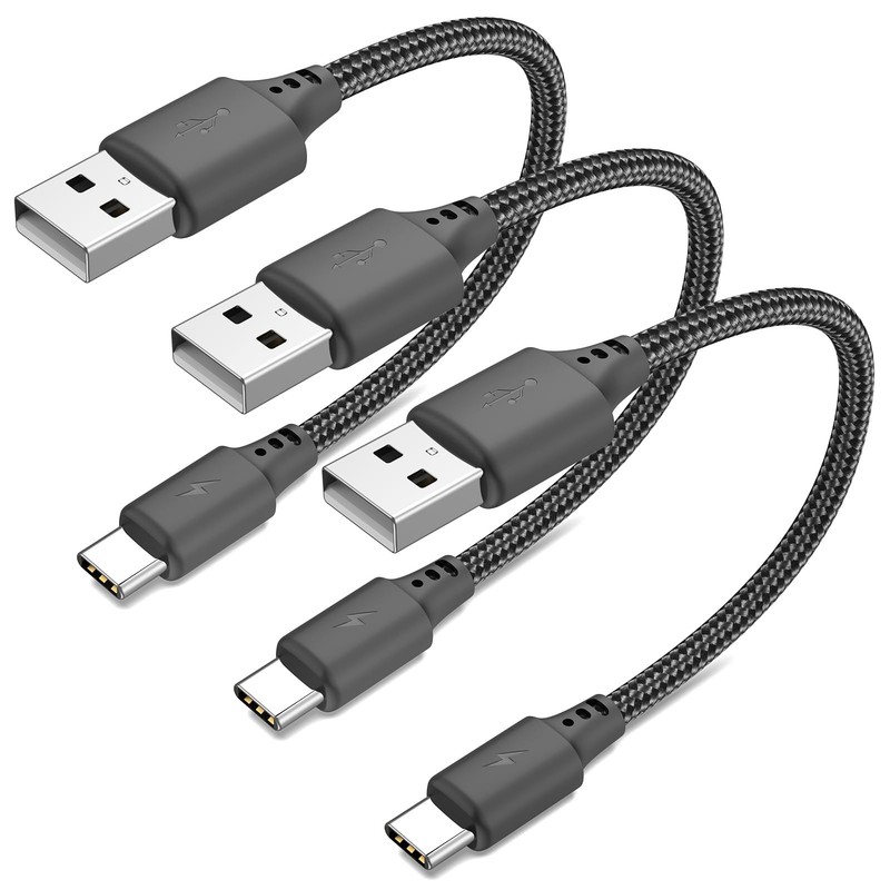 6 inch Short USB C Cable 3A Fast Charging, 3Pack 0.5ft A to 0.5FT, Black