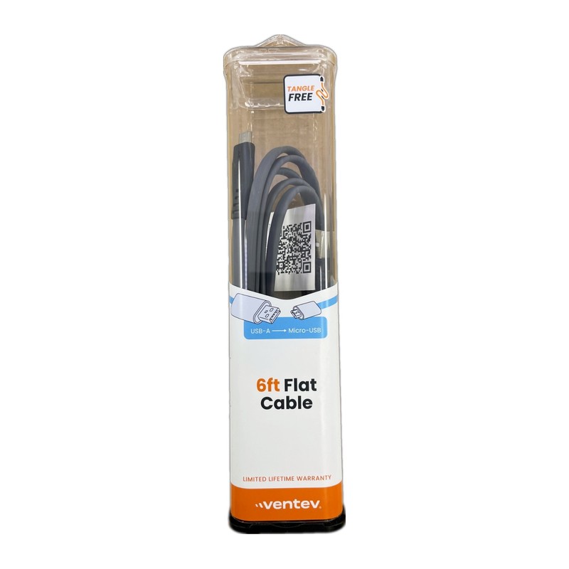 Ventev USB-A to USB-Micro 6ft Flat Cable Gray
