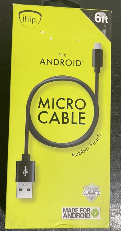 iHip 6ft Micro USB Rubber Finish Charging Cable For Android Open Box