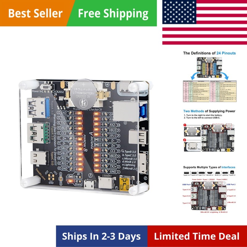USB Cable Tester Board USB Cable Checker Data Wire with Acrylic Case Charging Te