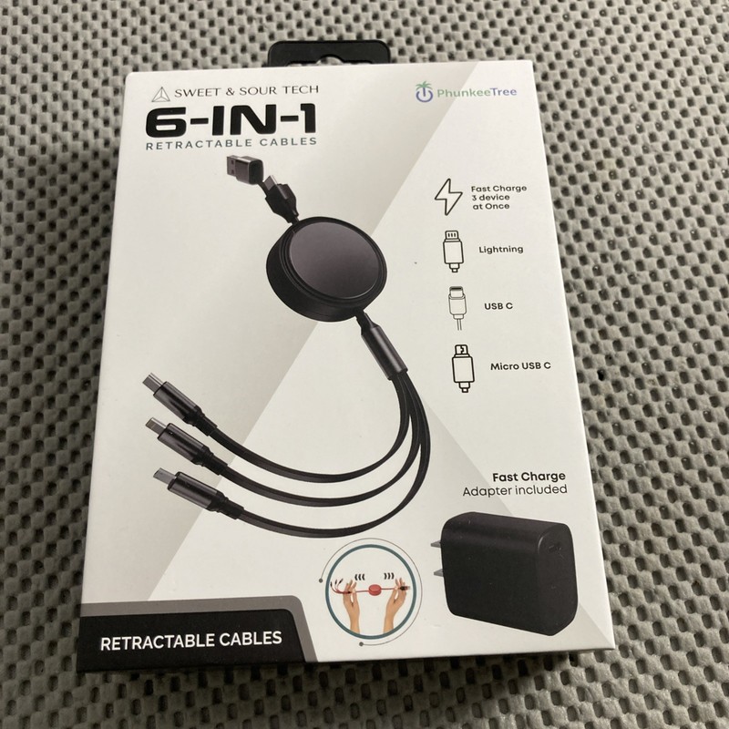 NEW Phunkee Tree 6-In-1 Retractable Cable SWEET SOUR TECH W/ FAST CHARGE ADAPTER