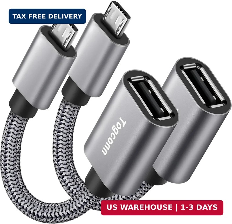 USB to Micro USB Adapter 2 Pack, Unidirectional Micro USB Male to USB Female 2.0