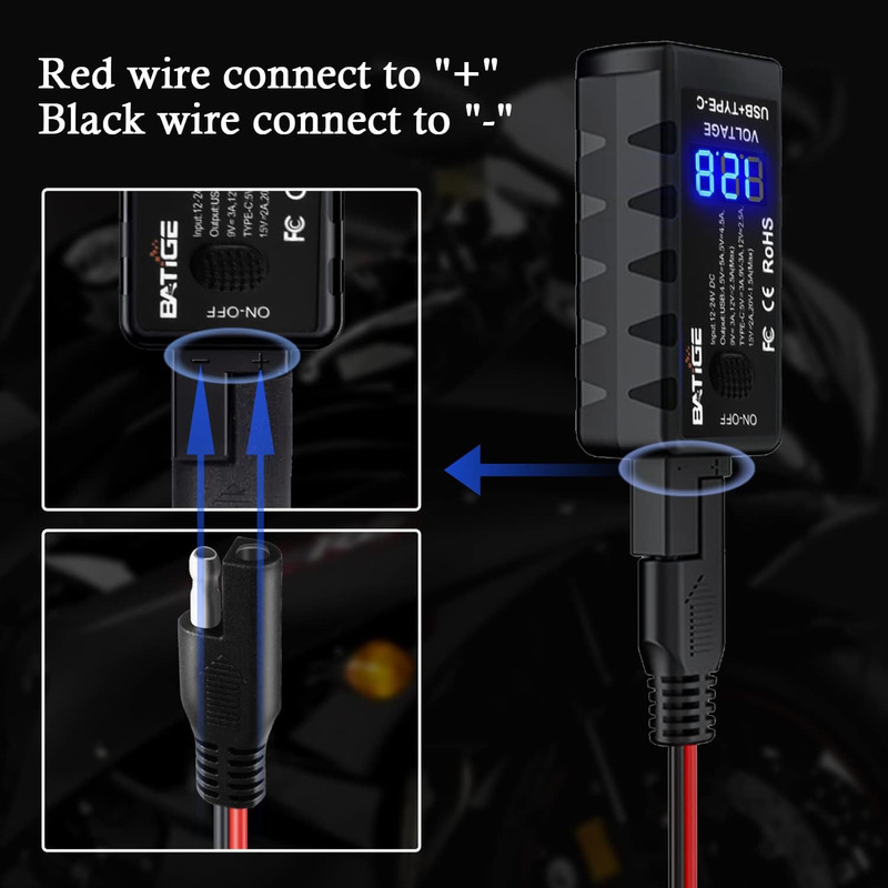 Motorcycle USB Charger SAE to USB Adapter Type C and Quick Charge USB 3.0 with V gallery